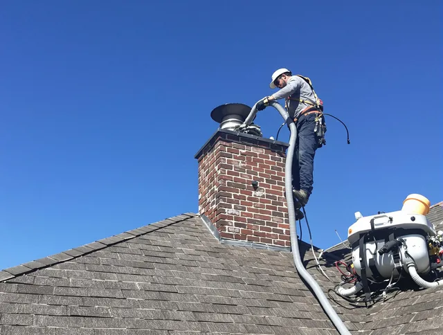 Dedicated Avon Lake Chimney Sweep team member cleaning a chimney in Avon Lake, OH