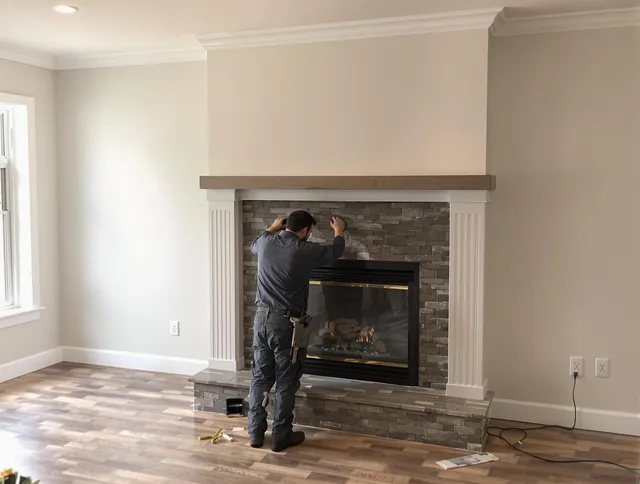 Avon Lake Chimney Sweep finishing a custom fireplace install in Avon Lake, OH